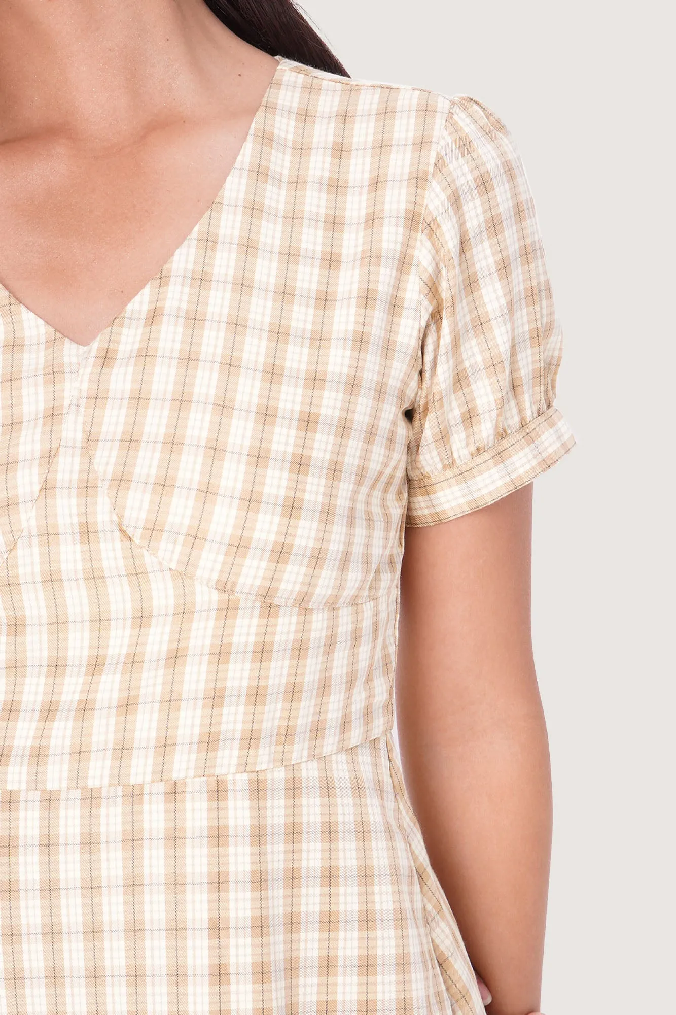 Checkered V-Neck Fit And Flare Dress