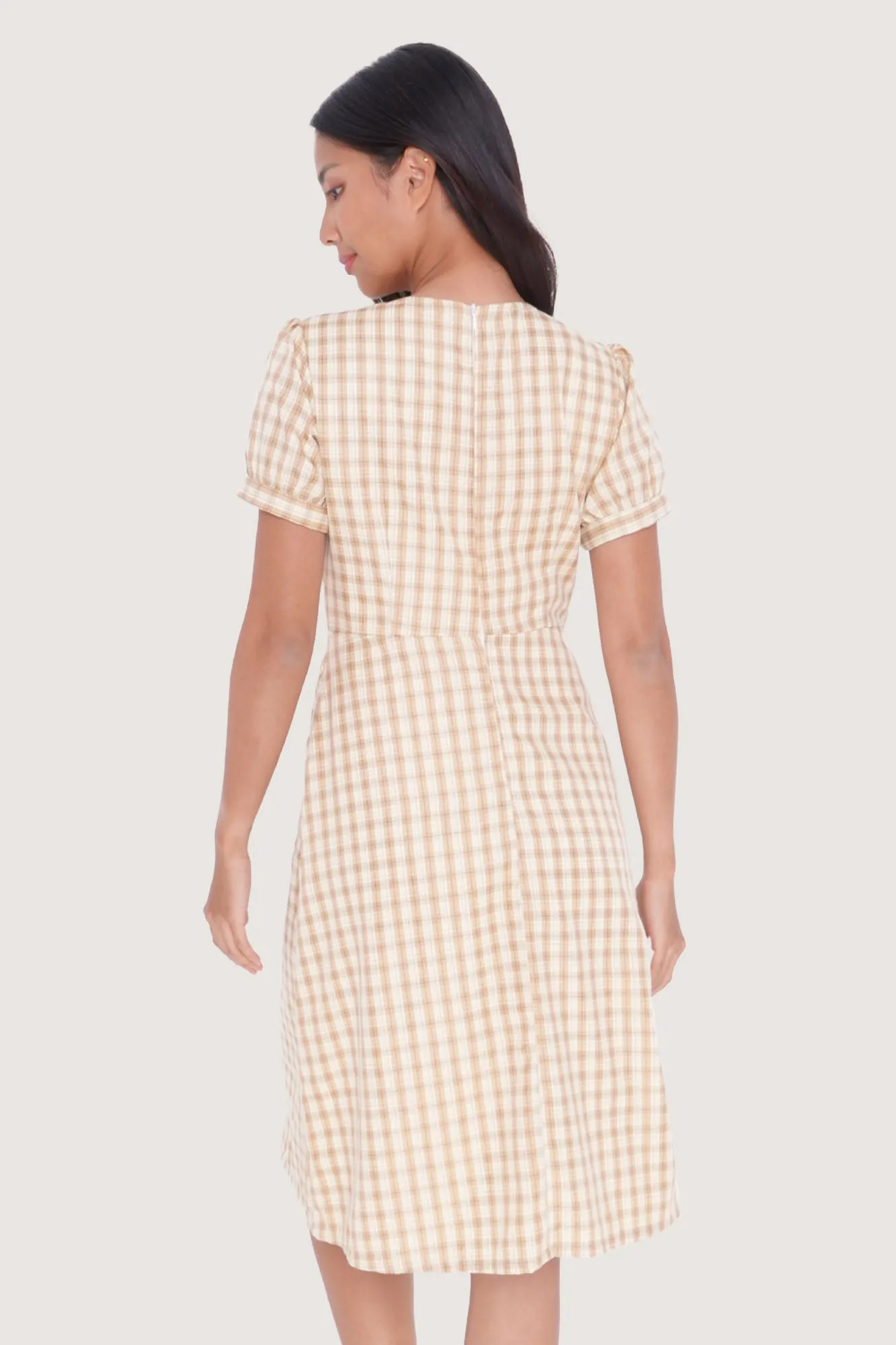 Checkered V-Neck Fit And Flare Dress