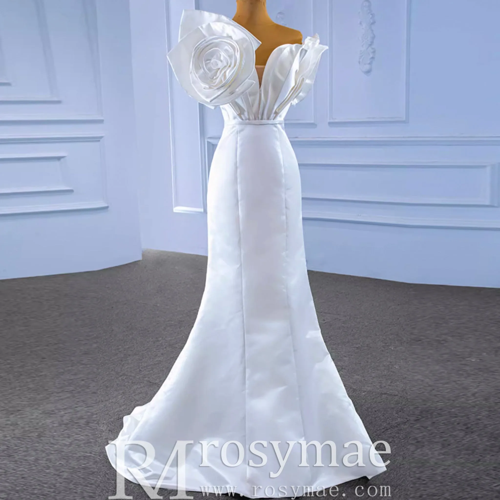 Chic Satin Wedding Dress Fit and Flare with Flowers