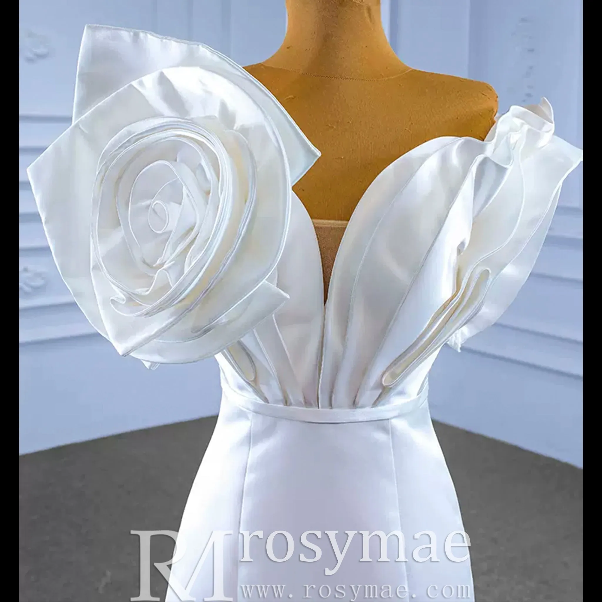 Chic Satin Wedding Dress Fit and Flare with Flowers