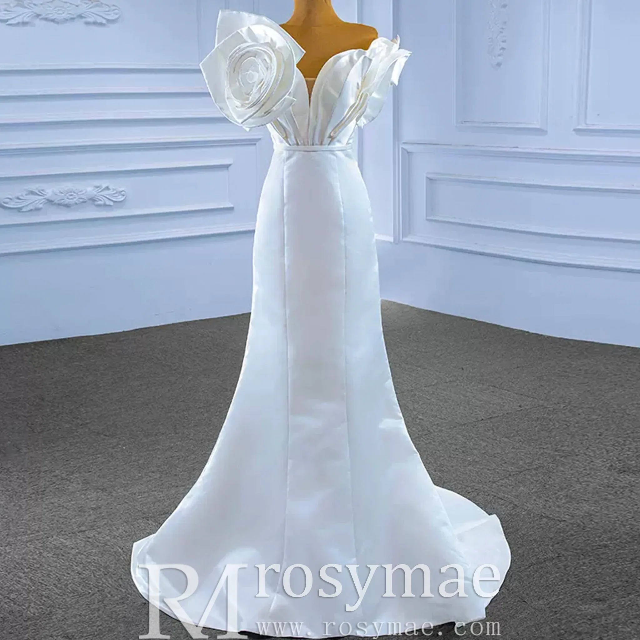 Chic Satin Wedding Dress Fit and Flare with Flowers