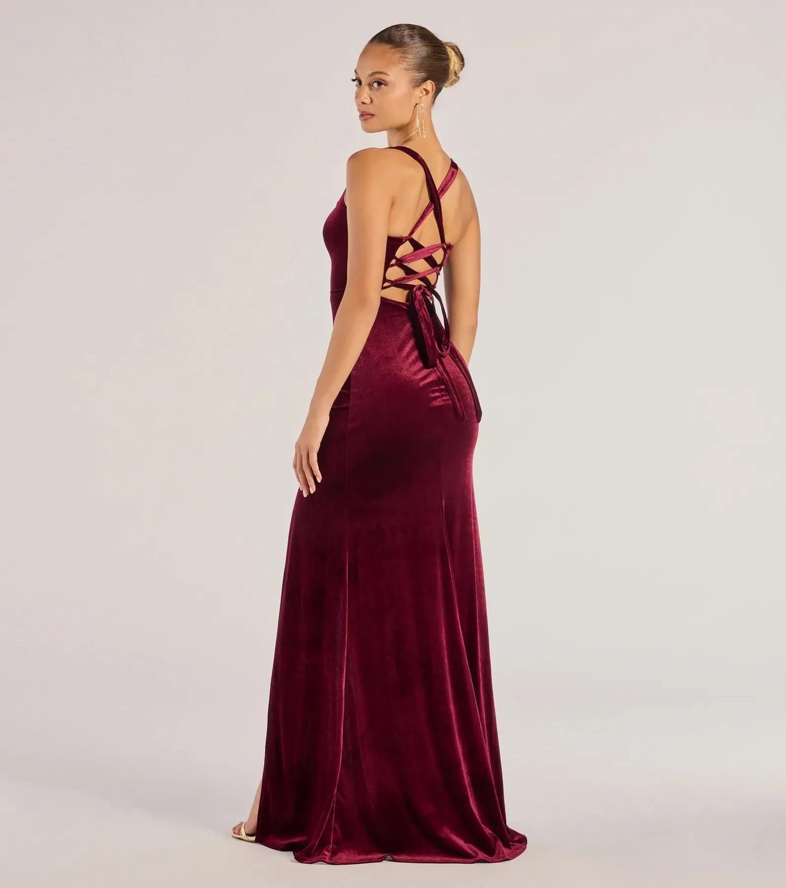 Christina Lace-Up Back Velvet Dress