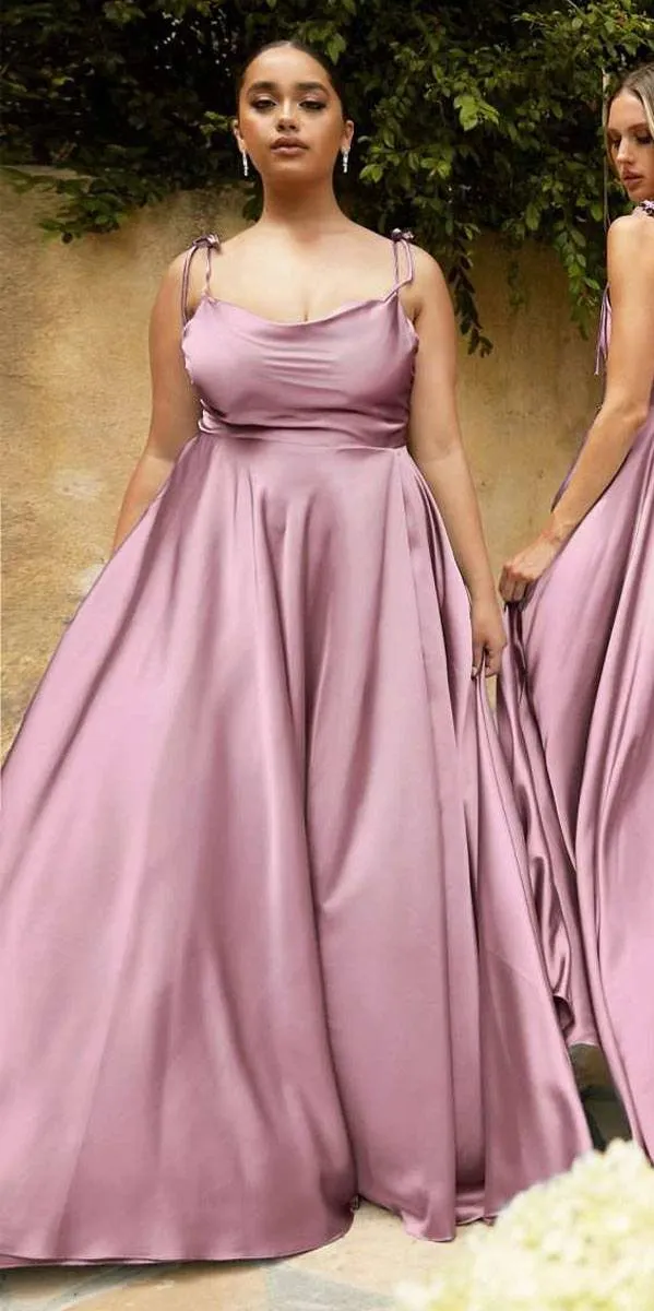 Cinderella Divine BD104 Satin A-Line Dress Cowl Neckline Tie Straps