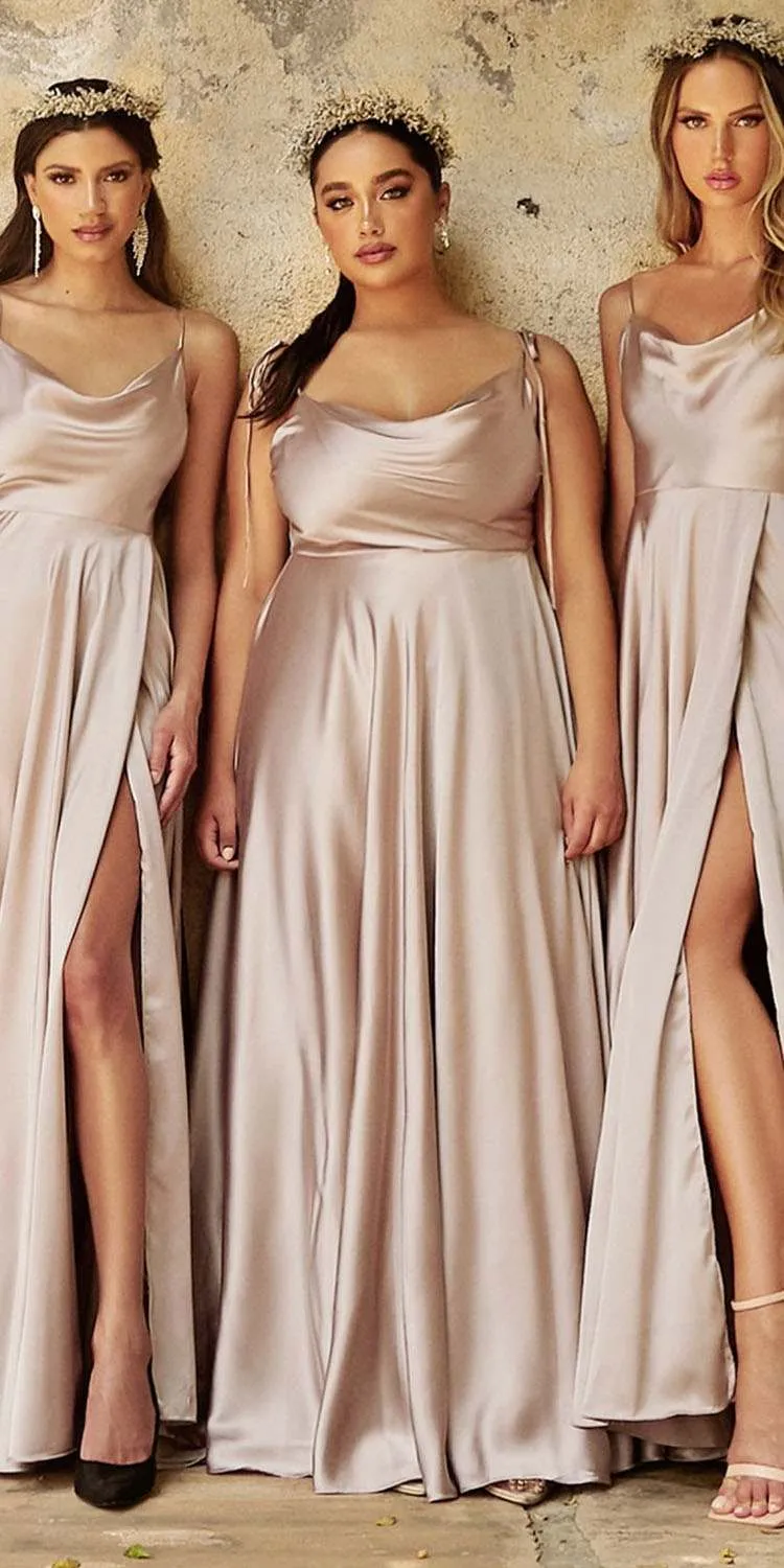 Cinderella Divine BD104 Satin A-Line Dress Cowl Neckline Tie Straps