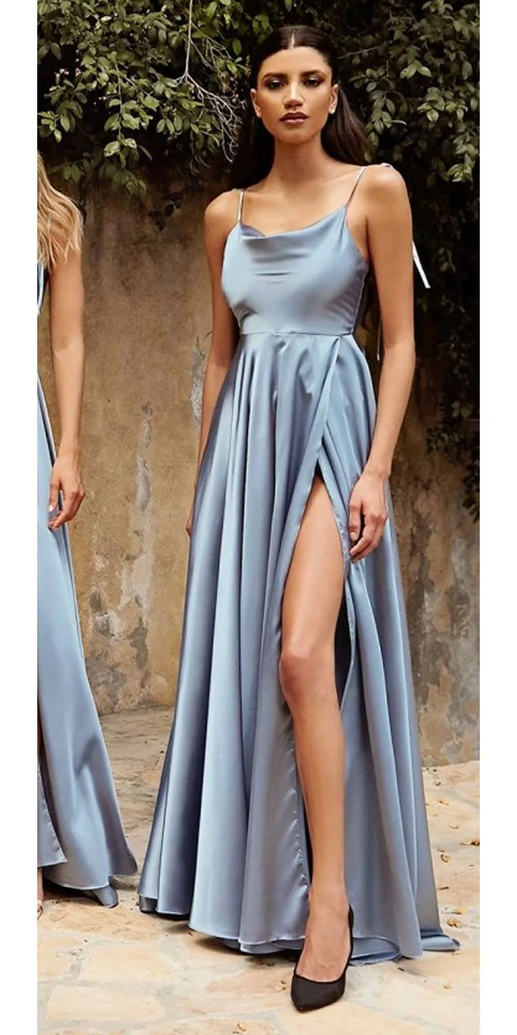 Cinderella Divine BD104 Satin A-Line Dress Cowl Neckline Tie Straps