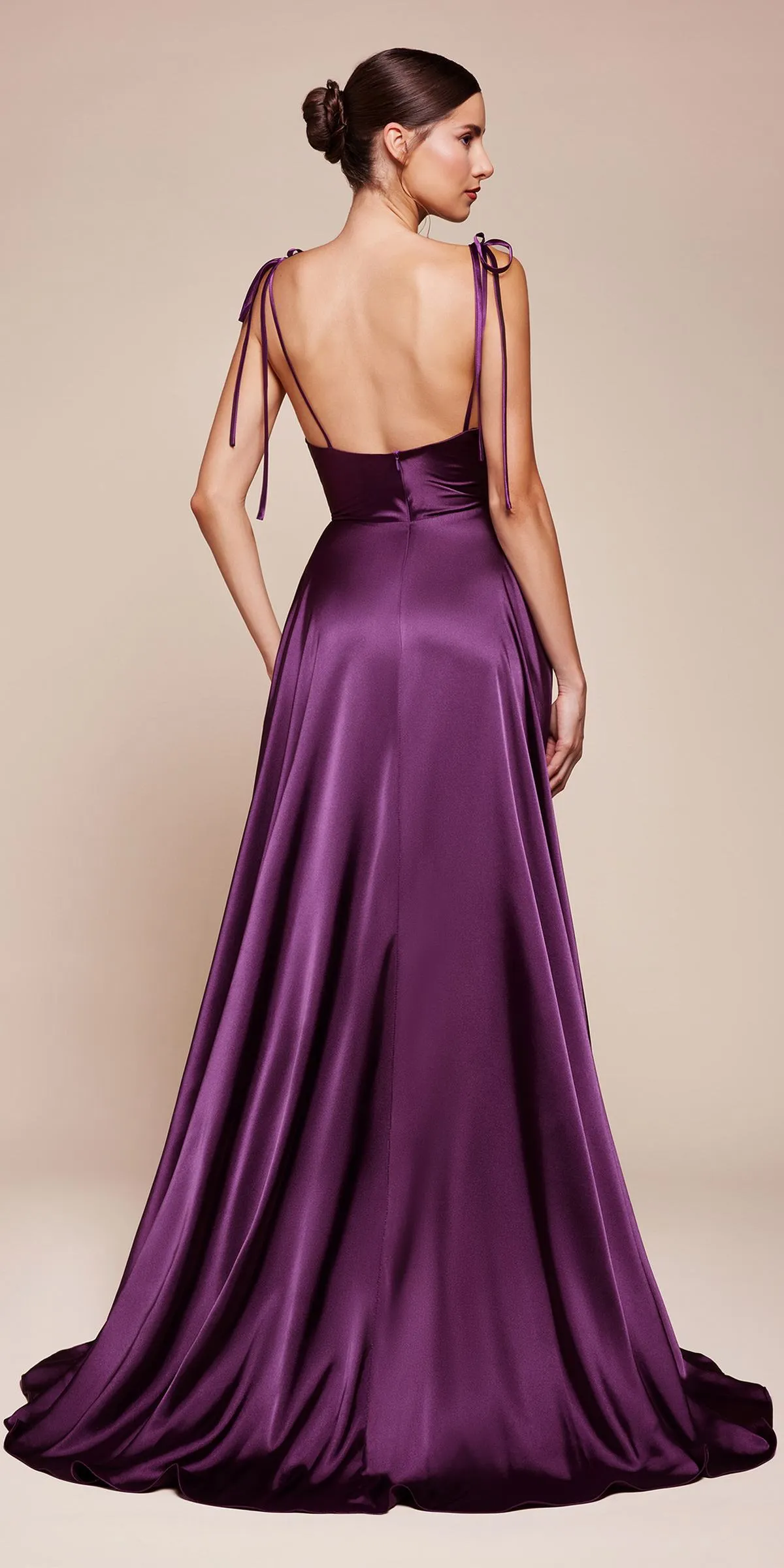 Cinderella Divine BD104 Satin A-Line Dress Cowl Neckline Tie Straps
