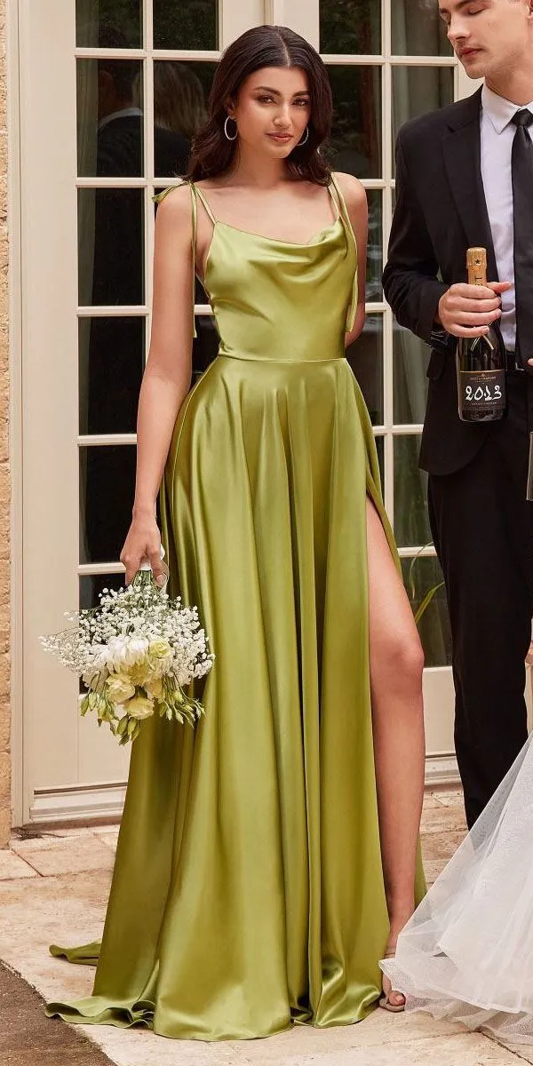 Cinderella Divine BD104 Satin A-Line Dress Cowl Neckline Tie Straps