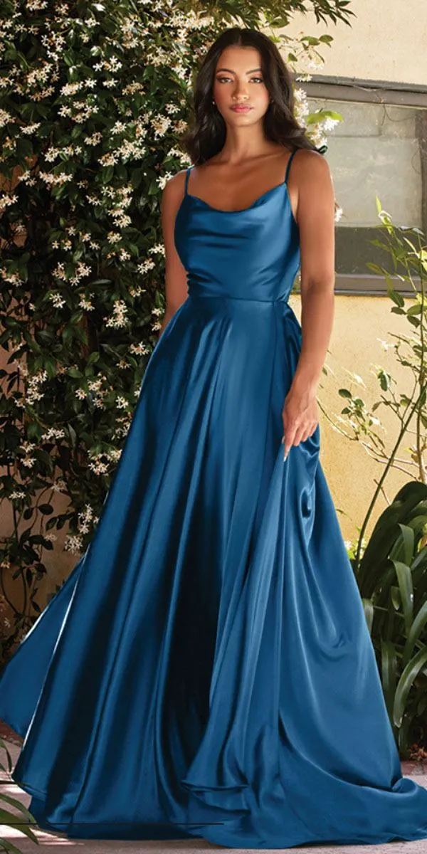 Cinderella Divine BD104 Satin A-Line Dress Cowl Neckline Tie Straps