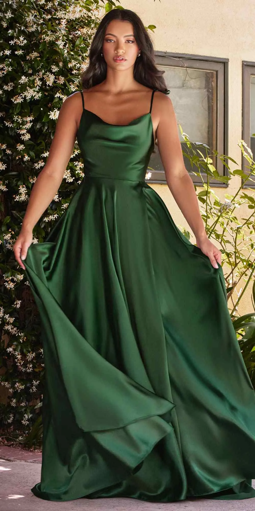 Cinderella Divine BD104 Satin A-Line Dress Cowl Neckline Tie Straps
