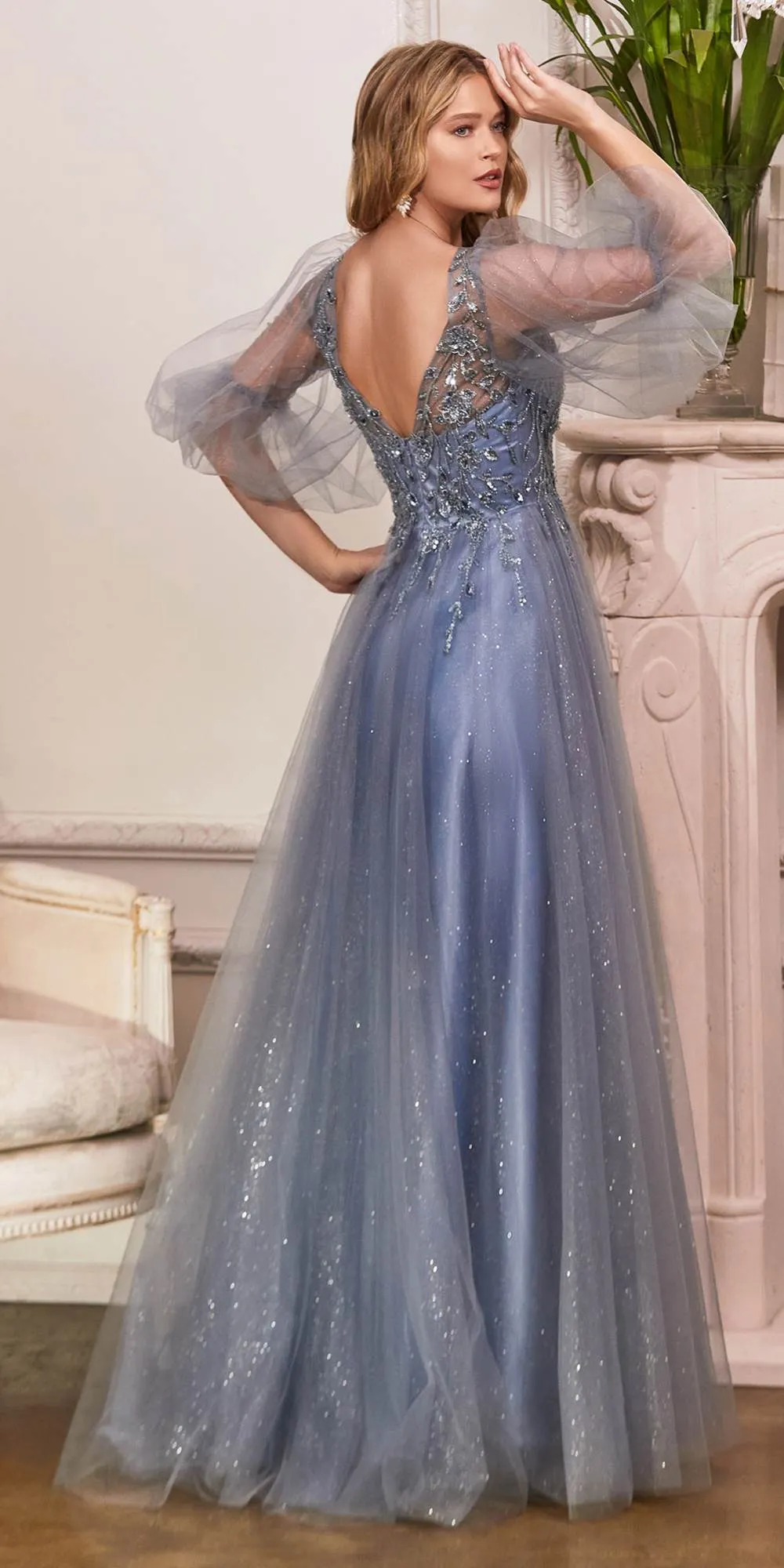 Cinderella Divine CD0182 Glitter Tulle A-Line Formal Dress