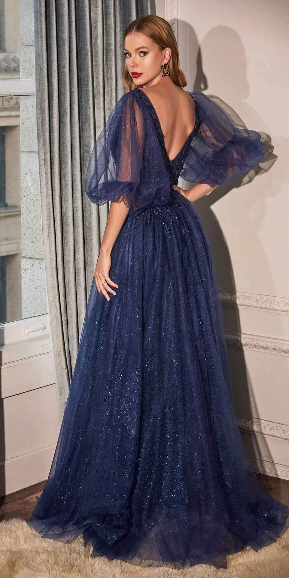 Cinderella Divine CD0182 Glitter Tulle A-Line Formal Dress