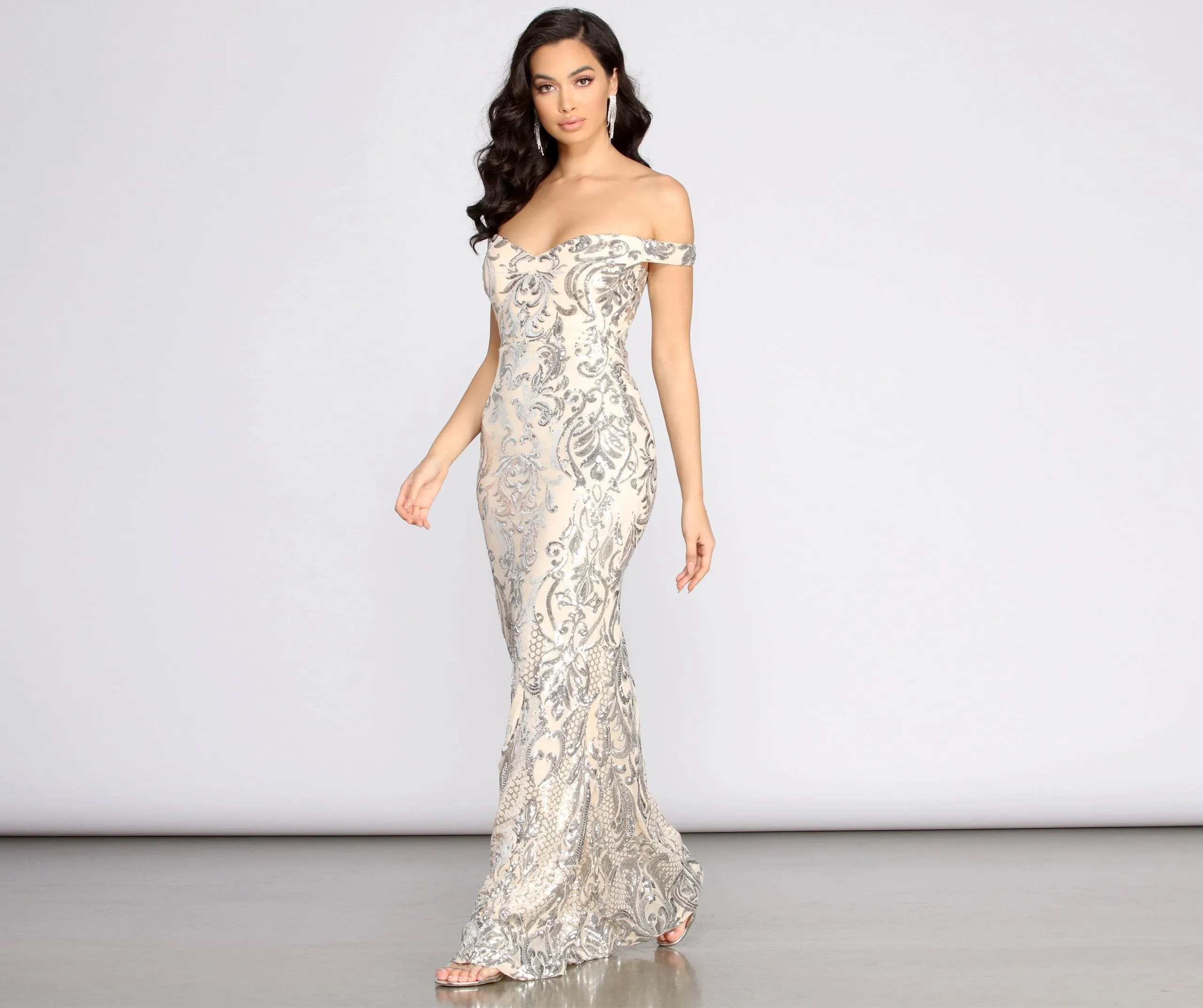 Clara Sequin Stylish Off Shoulder Dress