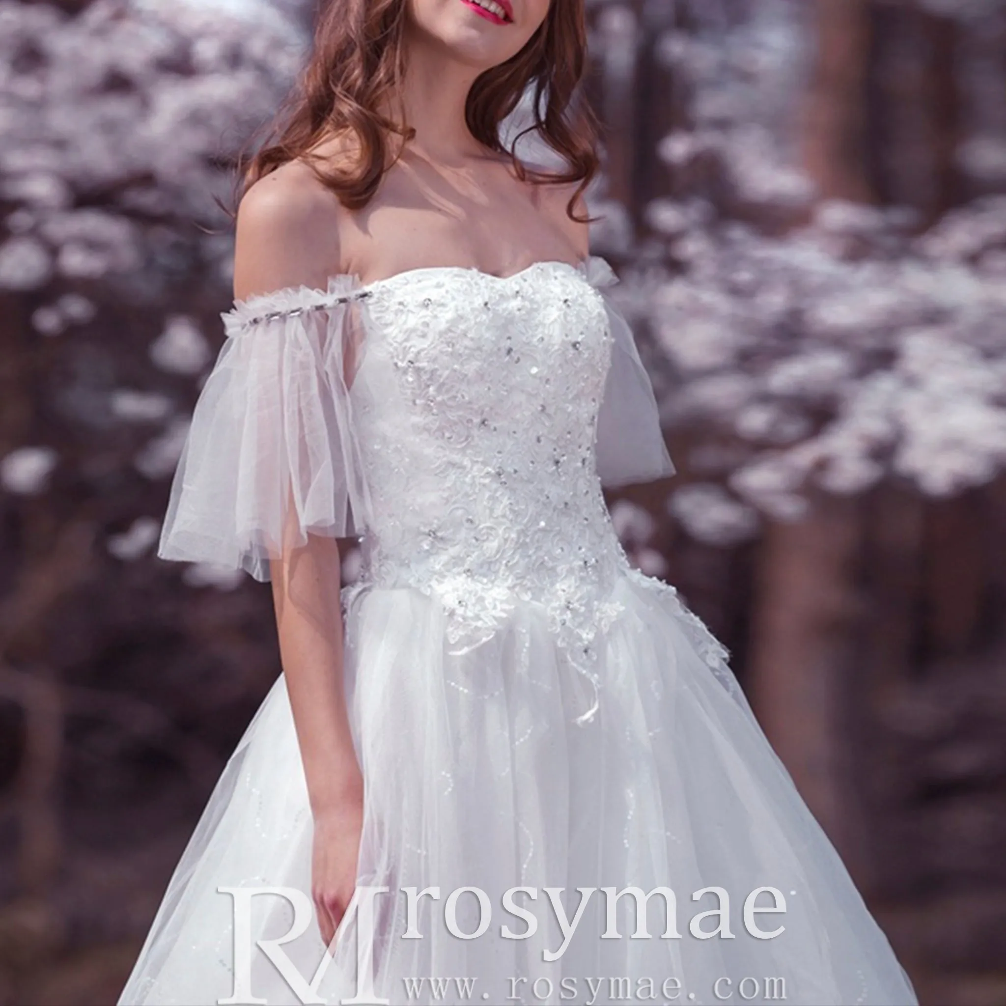 Classic A-line Off the Shoulder Wedding Dress with Beading