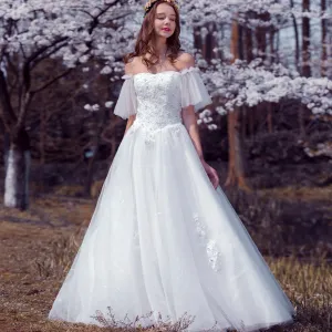 Classic A-line Off the Shoulder Wedding Dress with Beading