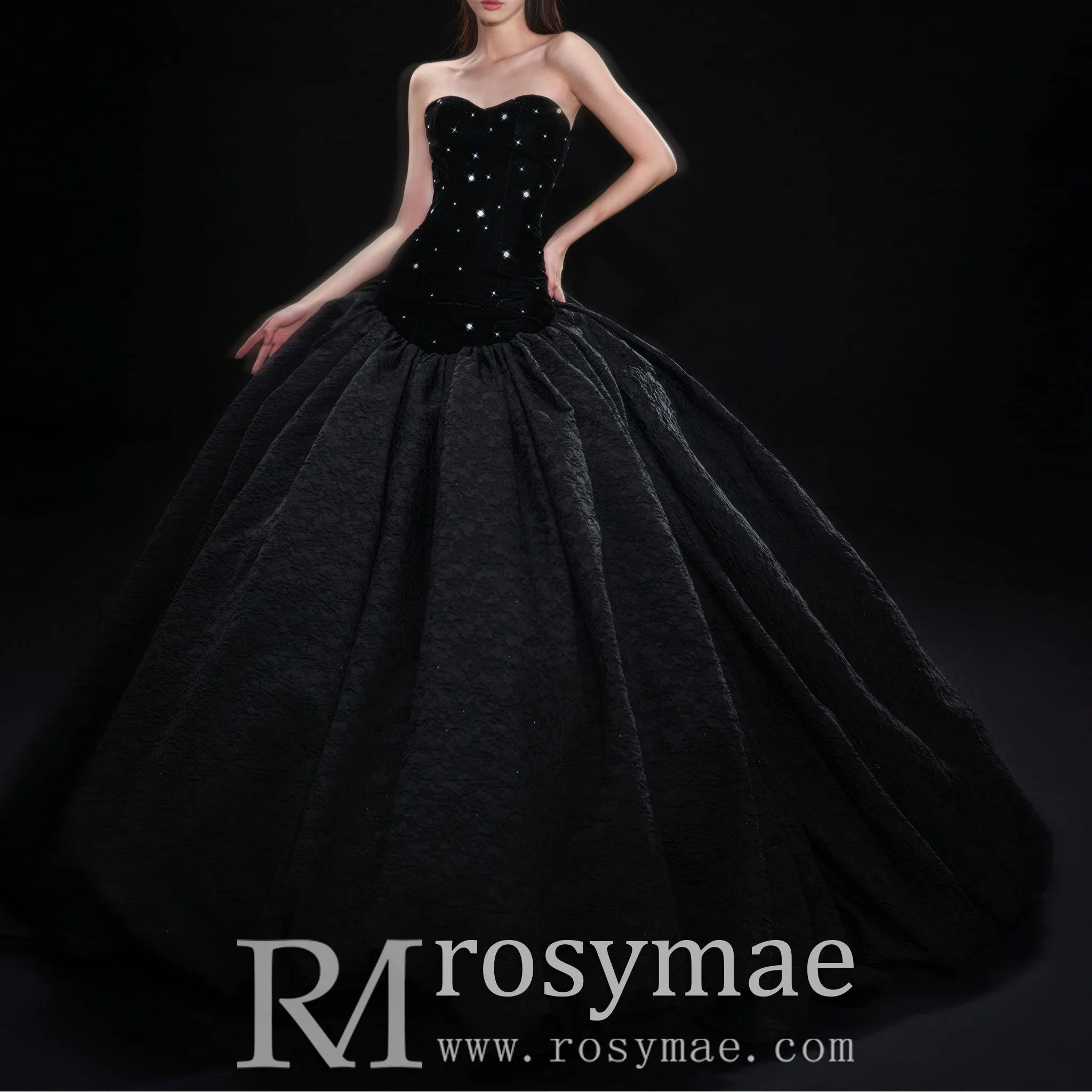 Classic Ballgown Wedding Dress with Scoop Neckline and Black