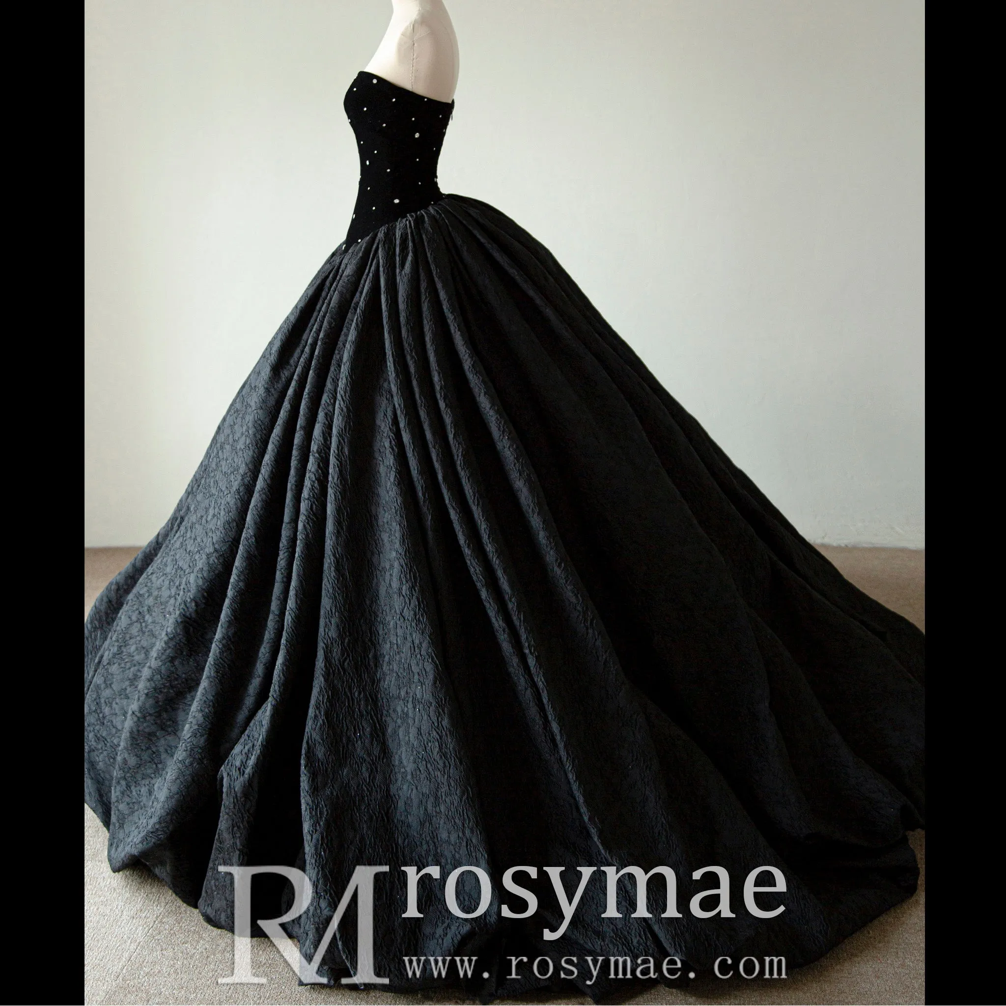 Classic Ballgown Wedding Dress with Scoop Neckline and Black