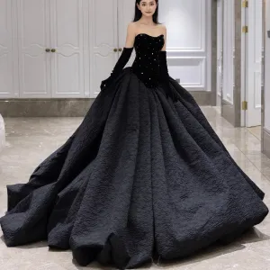 Classic Ballgown Wedding Dress with Scoop Neckline and Black