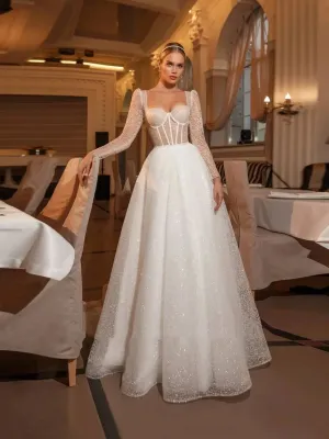Classic Wedding Dresses A-Line Sweetheart Bridal Gowns For Formal Party Long Sleeves Robes Appliques Vestidos De Novia