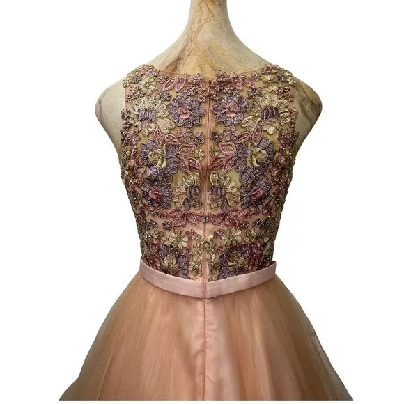 Cocktail Dress Floral Lace Tulle Party Homecoming Dress Peach Pink Size 10
