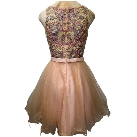 Cocktail Dress Floral Lace Tulle Party Homecoming Dress Peach Pink Size 10