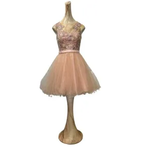 Cocktail Dress Floral Lace Tulle Party Homecoming Dress Peach Pink Size 10