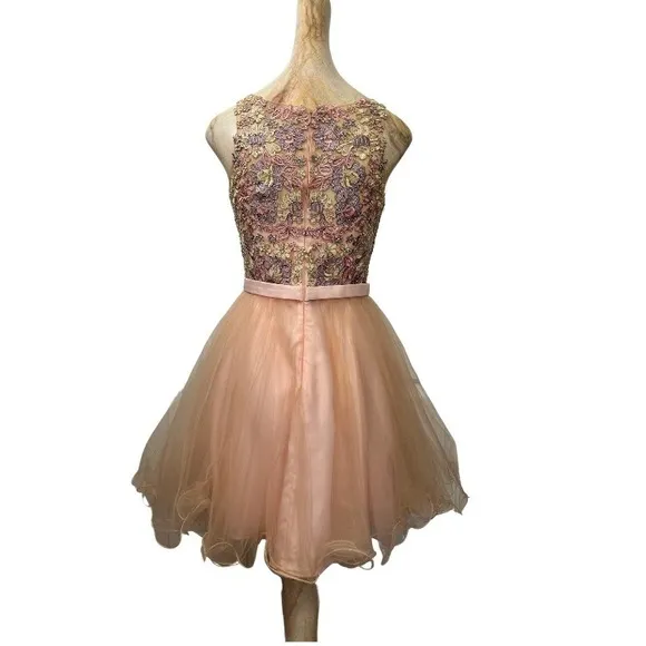 Cocktail Dress Floral Lace Tulle Party Homecoming Dress Peach Pink Size 10
