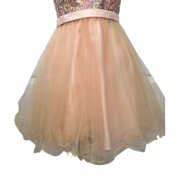 Cocktail Dress Floral Lace Tulle Party Homecoming Dress Peach Pink Size 10