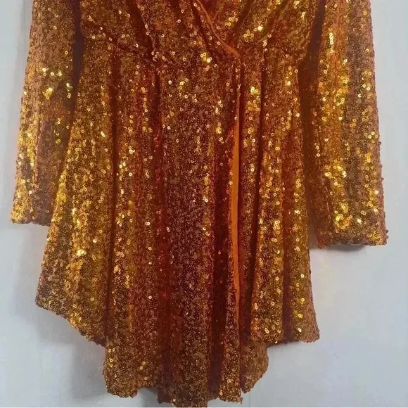 Collective the Label Sequin Wrap Mini Dress Women Size 8 Orange Asymmetrical