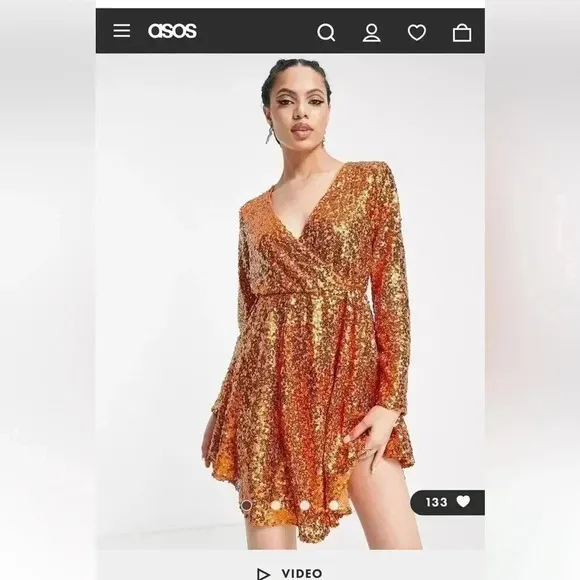 Collective the Label Sequin Wrap Mini Dress Women Size 8 Orange Asymmetrical