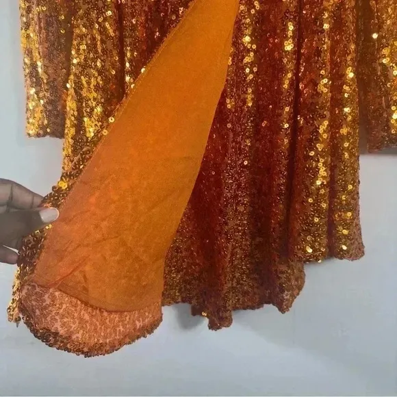 Collective the Label Sequin Wrap Mini Dress Women Size 8 Orange Asymmetrical