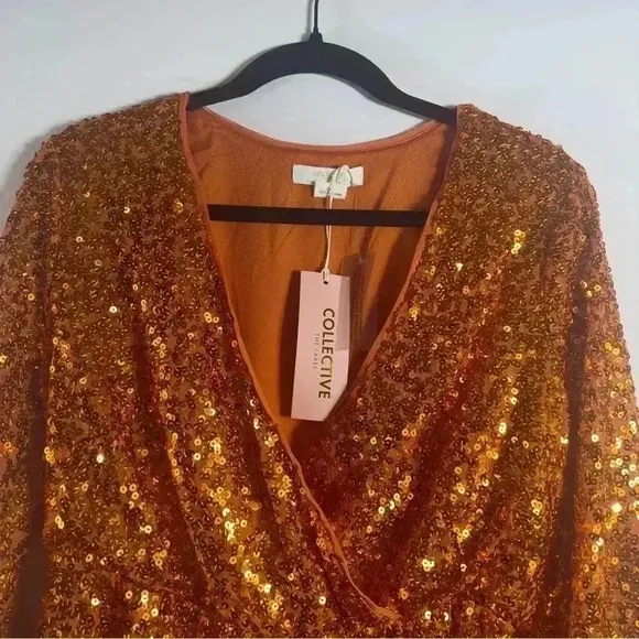 Collective the Label Sequin Wrap Mini Dress Women Size 8 Orange Asymmetrical