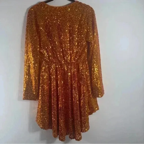 Collective the Label Sequin Wrap Mini Dress Women Size 8 Orange Asymmetrical