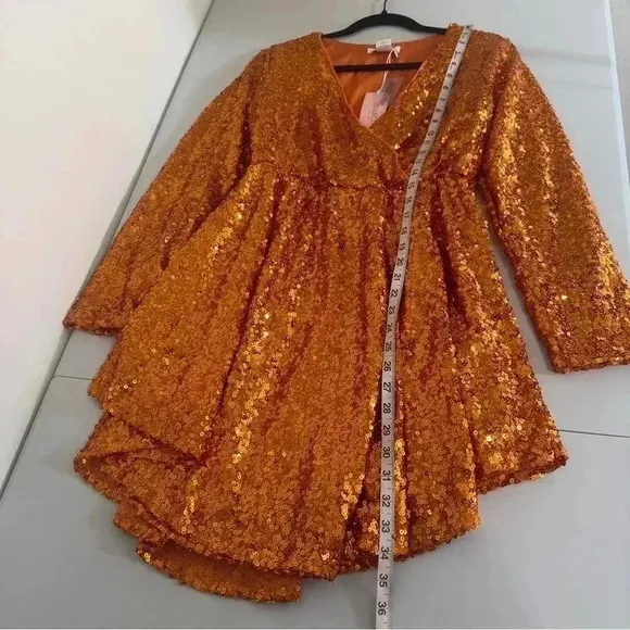 Collective the Label Sequin Wrap Mini Dress Women Size 8 Orange Asymmetrical