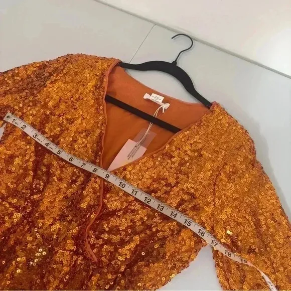 Collective the Label Sequin Wrap Mini Dress Women Size 8 Orange Asymmetrical