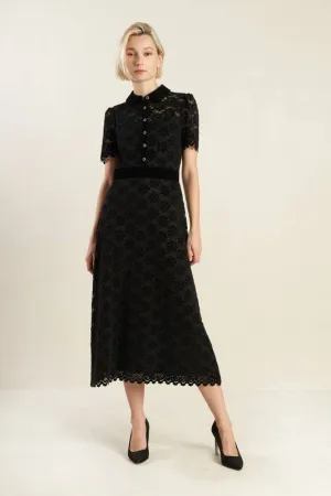 Contrast Velvet Collar and Waist Band