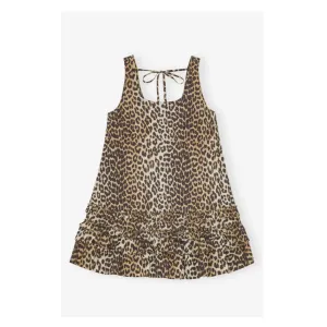 COTTON POPLIN U-NECK MINI DRESS | LEOPARD
