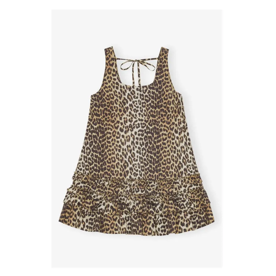 COTTON POPLIN U-NECK MINI DRESS | LEOPARD