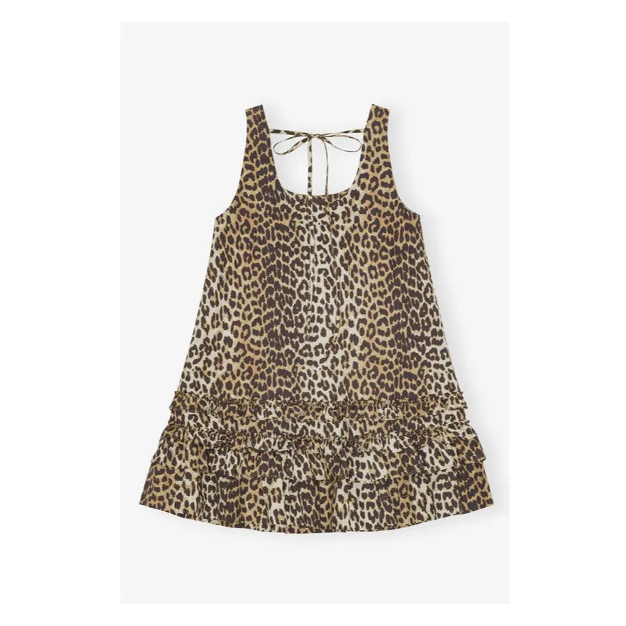 COTTON POPLIN U-NECK MINI DRESS | LEOPARD