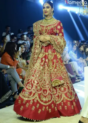 Cream and Red Lehenga Choli Designer Bridal Dress #BN801
