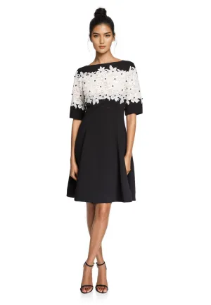 Crepe Dress with Floral Lace Bodice