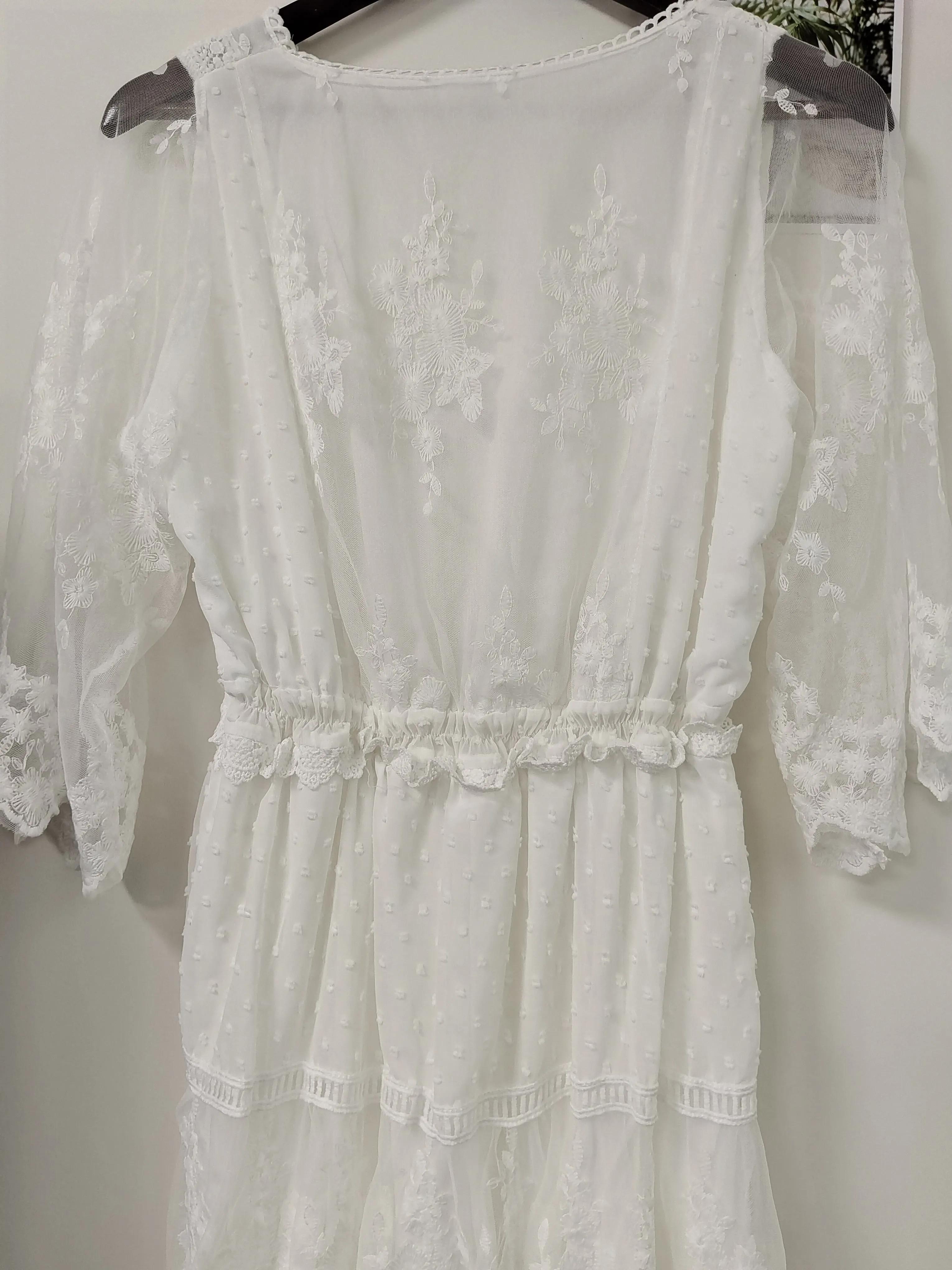 Cross Semi-Sheer Lace Maxi Dress