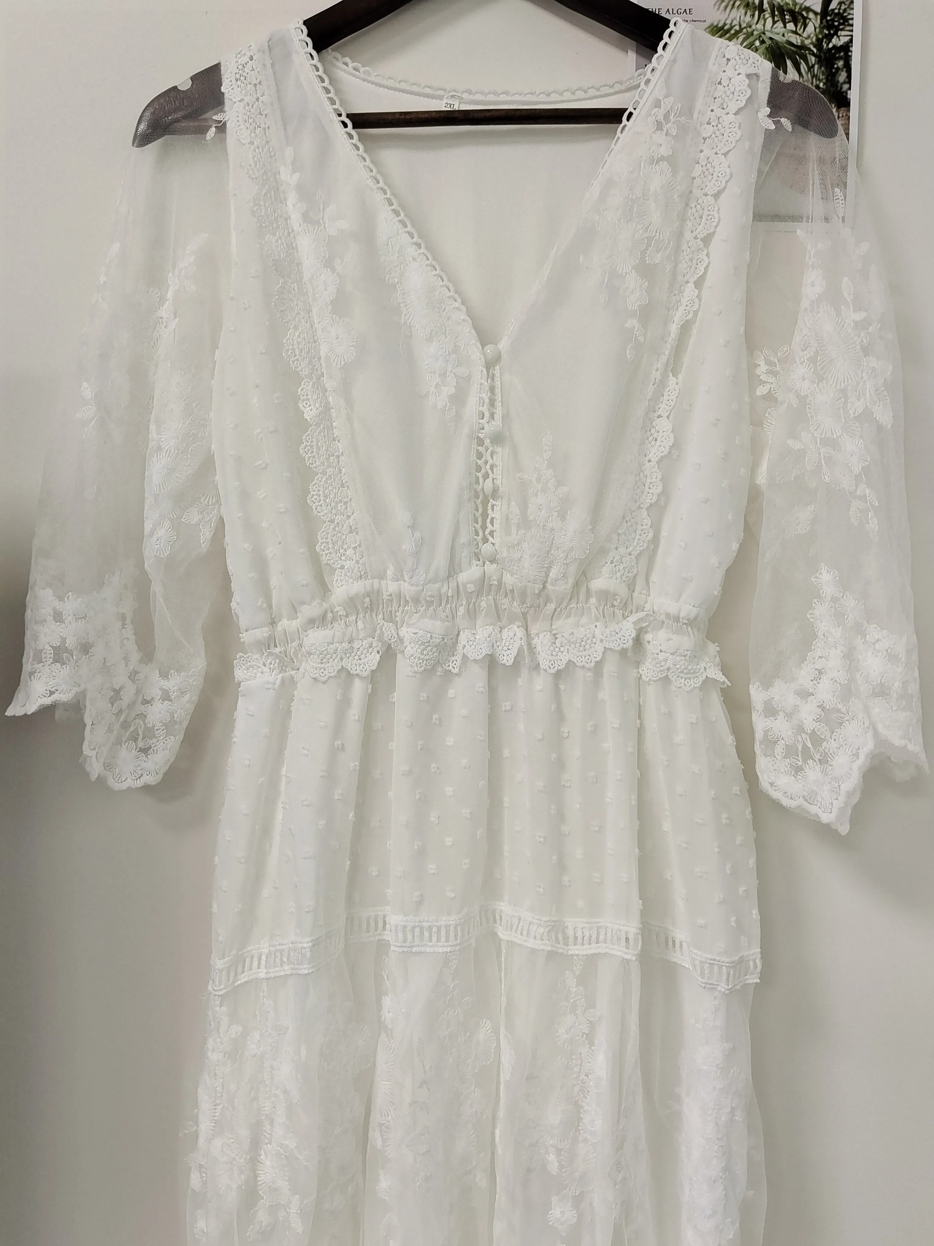 Cross Semi-Sheer Lace Maxi Dress