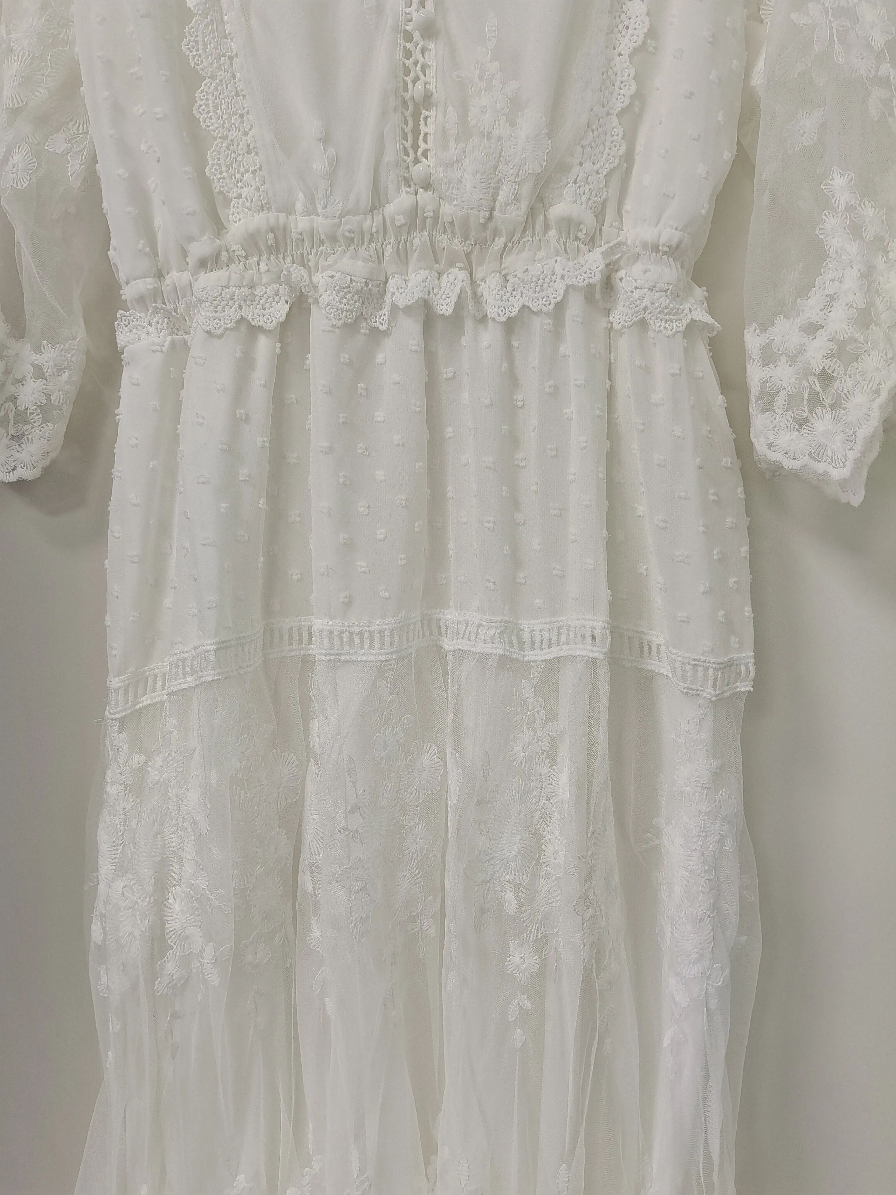 Cross Semi-Sheer Lace Maxi Dress