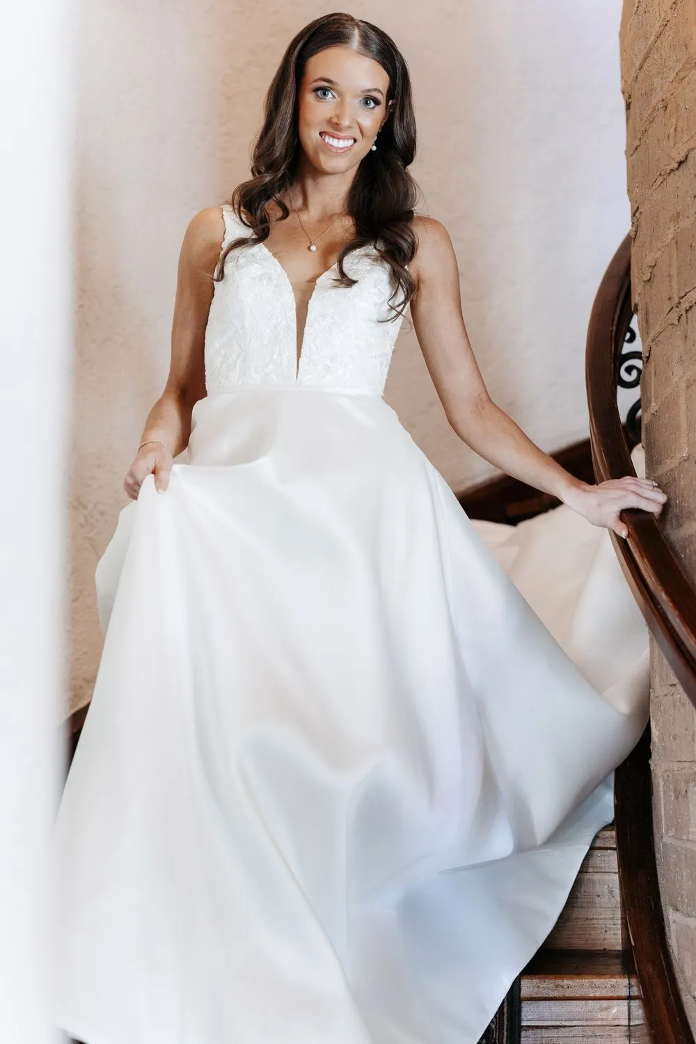 Custom Classic Deep-V Neck Lace Dress