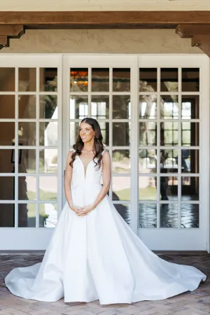 Custom Classic Deep-V Neck Lace Dress
