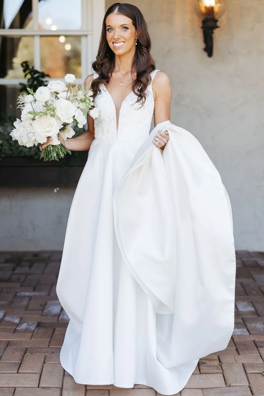 Custom Classic Deep-V Neck Lace Dress