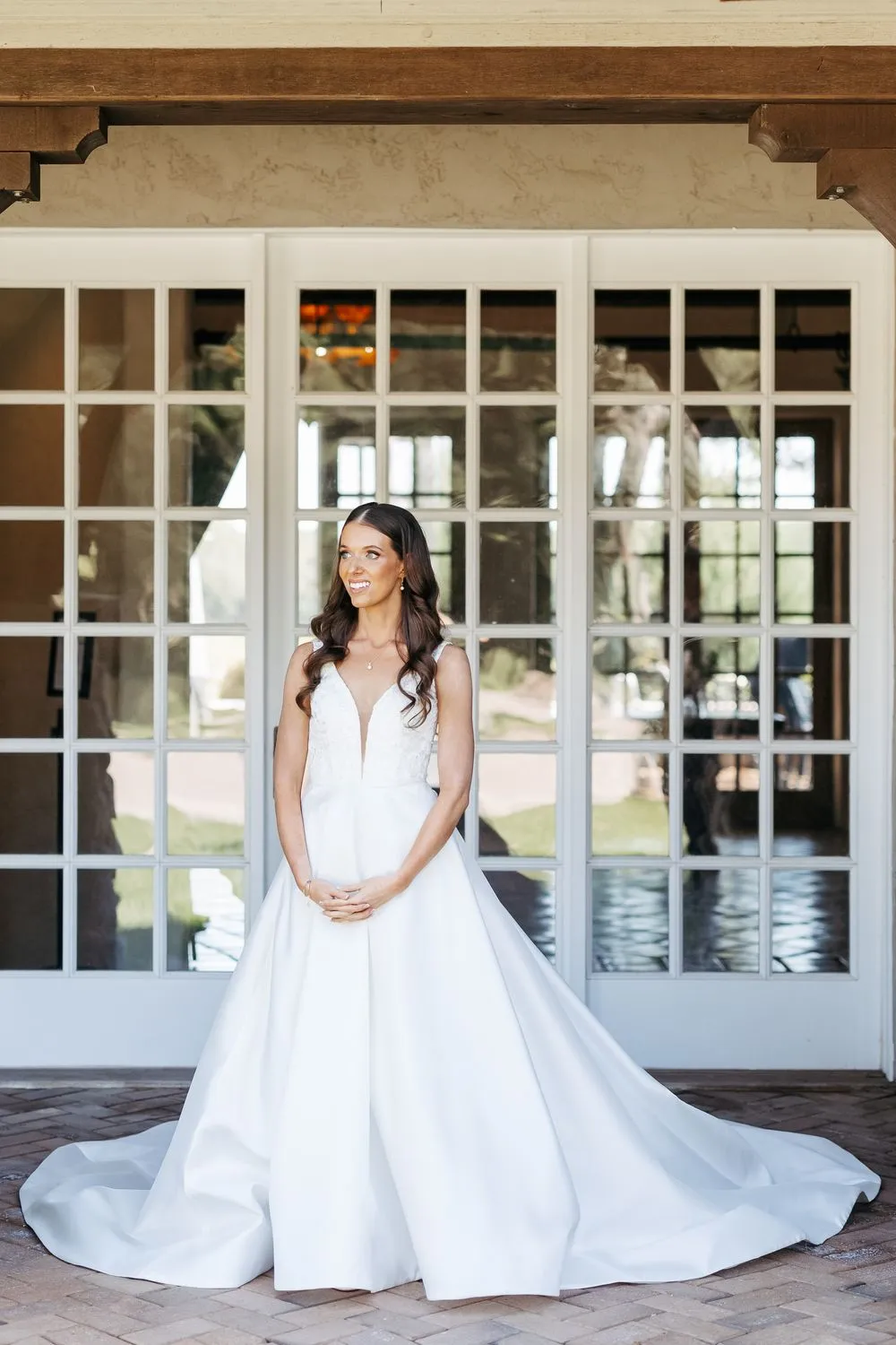 Custom Classic Deep-V Neck Lace Dress
