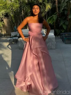 Cute Sweetheart Sleeveless A-line Satin Long Evening Prom Dresses Online, OLP682