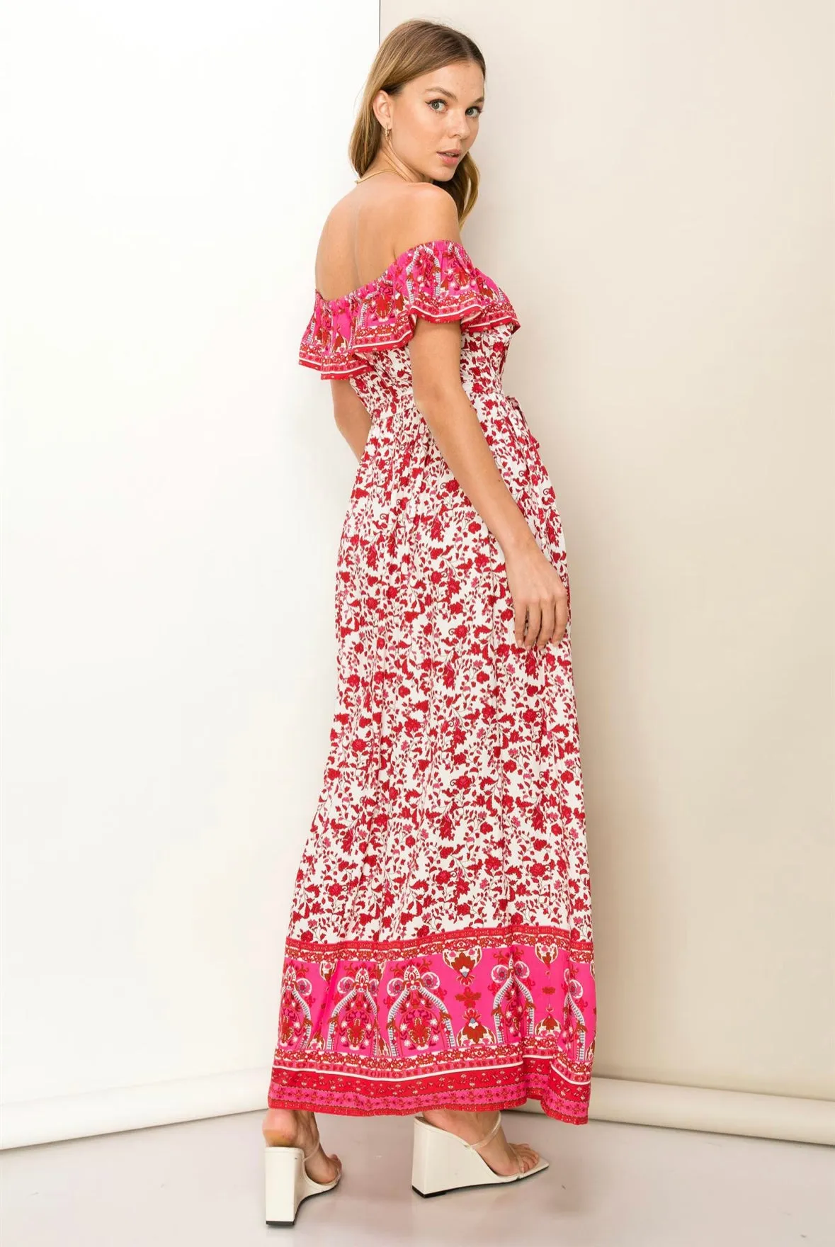 D139 OFF SHOULDER PRINT DRESS