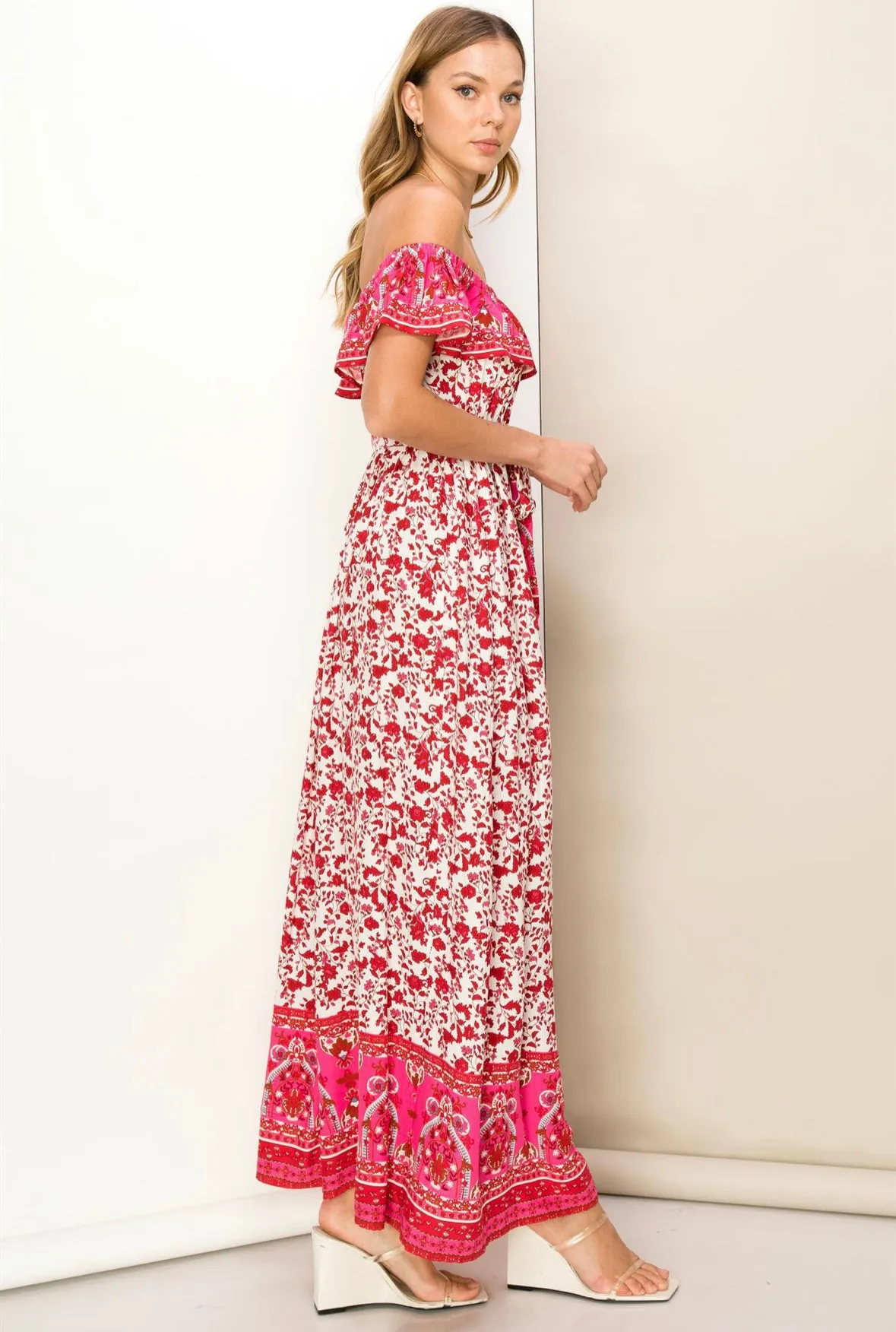 D139 OFF SHOULDER PRINT DRESS